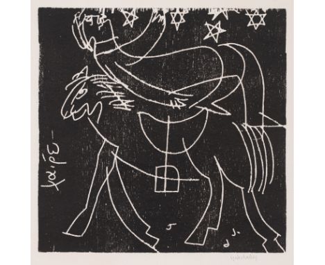 Grieshaber, HAPRot an der Rot, 1909 - Reutlingen, 1981Blattgröße: 66,7 x 51,7 cm; 39,4 x 40 cm, R."XAIPE (Sternenreiter)", 19