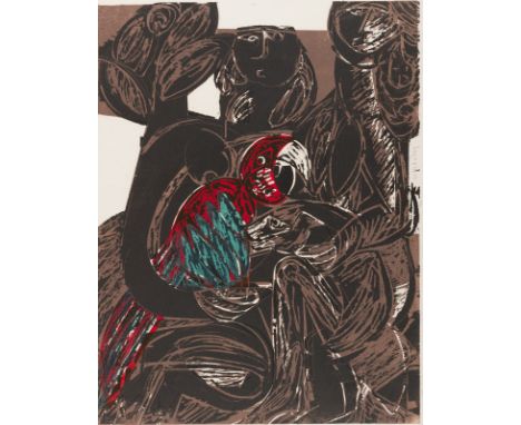 Grieshaber, HAPRot an der Rot, 1909 - Reutlingen, 1981Blattgröße: 67 x 52,5 cm, o.. R. 1966"Ara", 1966. Farbholzschnitt auf J