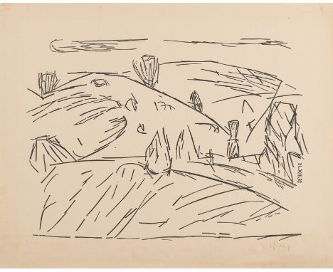 Grieshaber, HAPRot an der Rot, 1909 - Reutlingen, 1981Blattgröße: 40 x 49,7 cm; 30 x 42 cm, o. R."Heide", 1932. Holzschnitt a