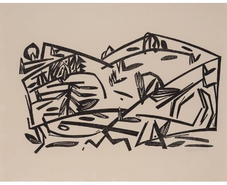 Grieshaber, HAPRot an der Rot, 1909 - Reutlingen, 1981Blattgröße: 39,2 x 49,5 cm; 25,4 x 43,6 cm, R."Wacholderheide", 1936. H