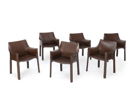 Bellini, Marioje 60 x 80 x 50 cmSechs Stühle, Cab 413, Entwurf von 1983. Ausführung: Cassina. Leder in Farbton Radica (schoko