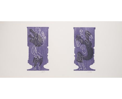 Grieshaber, HAPRot an der Rot, 1909 - Reutlingen, 1981Blattgröße: 37 x 82 cm, o. R."Weihnachtsaltärchen - zwei Motive", 1975.