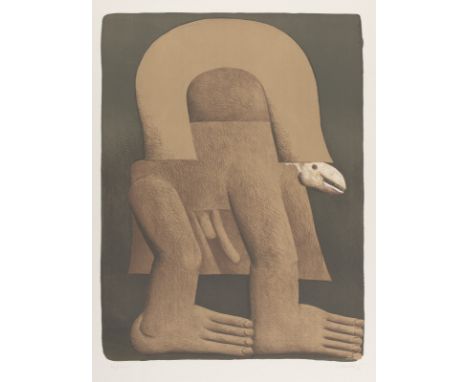 Antes, HorstHeppenheim, 1936Blattgröße: 100 x 71,5 cm, o. R."Figur mit Schlangenkopf", 1971. Farblithografie auf Bütten. In B