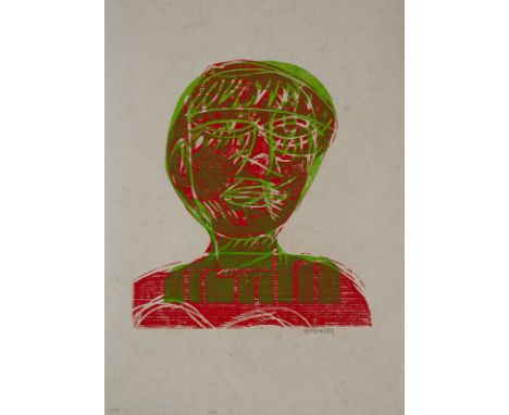 Grieshaber, HAPRot an der Rot, 1909 - Reutlingen, 1981Blattgröße: 70 x 50 cm; 44 x 40 cm, o. R."Antigone", 1968. Farbholzschn
