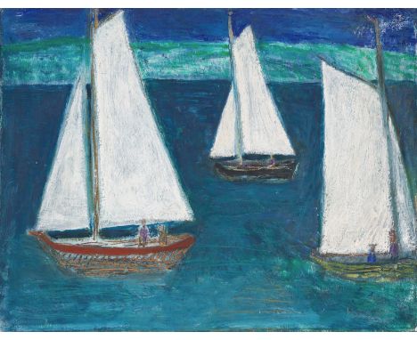 Herzger, WalterLeipzig, 1901 - Gaienhofen, 198550 x 67 cm, R."Leichte Brise - Bodensee", 1962. Öl auf Leinwand. In schwarzem 