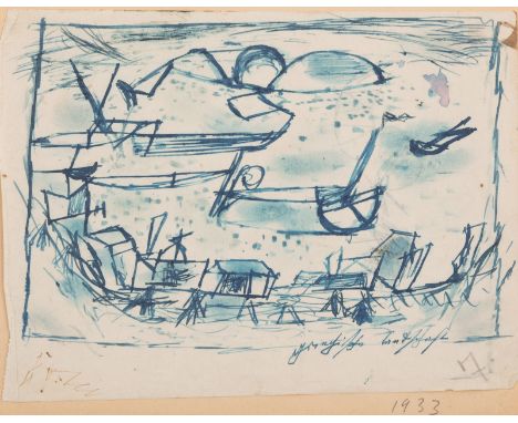 Grieshaber, HAPRot an der Rot, 1909 - Reutlingen, 198116 x 19 cm, o. R."Griechische Landschaft", 1933. Tusche auf dünnen Papi