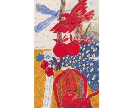 Fassianos, AlecosAthen, 1935 - 2022Blattgröße: 74 x 44 cm, o. R..Le chat et l'oiseau,  1997. Farblithografie auf Bütten. In B