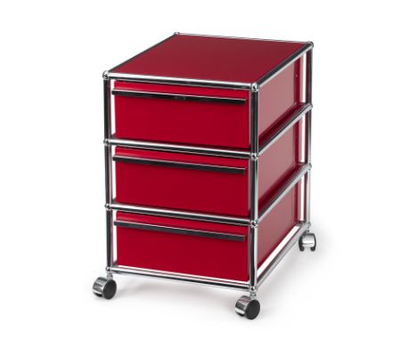Rollcontainer USM Haller41 x 61 x 51 cmRollcontainer mit 3 Schubladen. Paneele in pulverbeschichtetem Metall, Farbton: Rubinr
