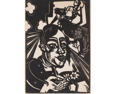 Campendonk, HeinrichKrefeld, 1889 - Amsterdam, 195718 x 12,1 cm, R."Frau mit Blume", 1918. Holzschnitt auf Papier.Engels, 32.