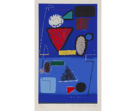 Ackermann, MaxBerlin, 1887 - Unterlengenhardt, 197547,4 x 27,6 cm, R."Mauerbild auf Blau 1947/74", 1974. Farbserigraphie auf 