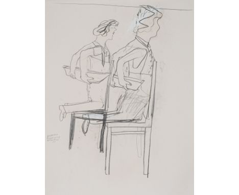 Holderried Kaesdorf, RomaneBiberach/Riß, 1922 - 200768 x 50 cm, R."2 Frauen bemühen sich mit kleinen Schiffen", 1985. Bleisti