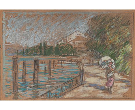 Conz, WalterStuttgart, 1872 - Überlingen, 194716 x 23 cm, R.Uferpromenade in Überlingen, um 1947. Tempera und Bleistift auf P