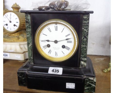 A late Victorian black slate and marble cased mantle clock with dial marked for George Blackie 392 Strand, with Franjus eight