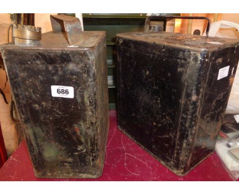 Two vintage two gallon petrol cans, one Shellmex