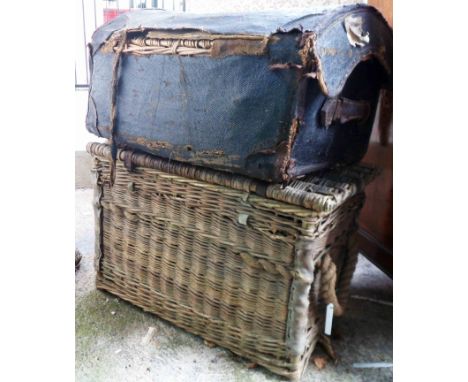 A vintage wicker hamper - sold with a similar with canvas covering - both a/f