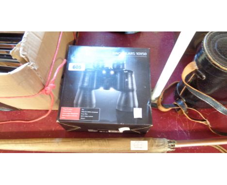 A modern boxed pair of 10X50 binoculars - sold with a vintage celluloid handled parasol
