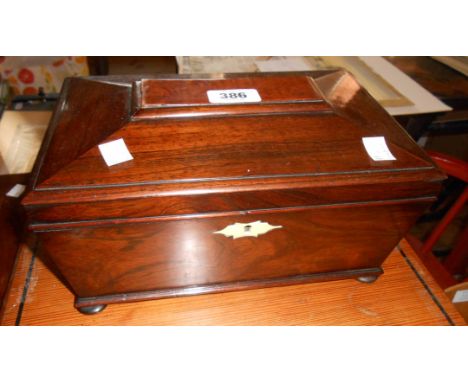 A 11" 19th Century rosewood sarcophagus shaped tea caddy carcass