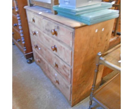 A 3' 8" antique stripped pine chest of two short and three long graduated drawers, set on bracket base - replacement top, fee