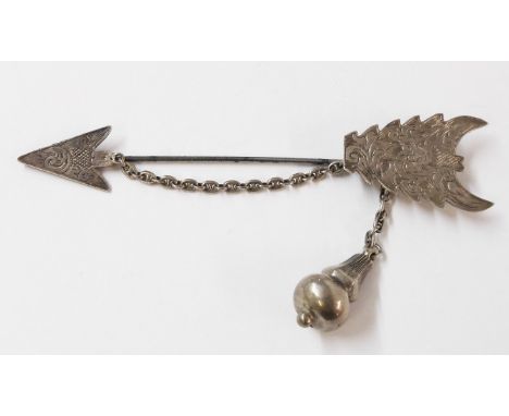 A Victorian silver arrow pattern cloak pin with bob and chain closure system marked H.S.Ellis, Exeter, Regd Oct 21, 1847 - Ex