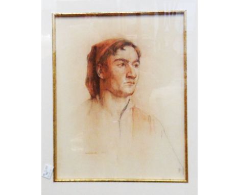 W. Wydale: a gilt framed and slipped mixed media portrait of a man wearing a red hat - signed and dated 1913 with original re