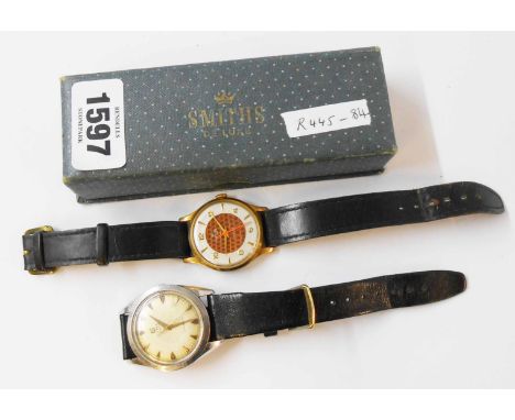 A vintage Smiths De Luxe goldtone cased gentleman's wristwatch with original box - no papers and replacement strap - sold wit