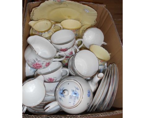 Three part tea sets including vintage Crown Staffordshire