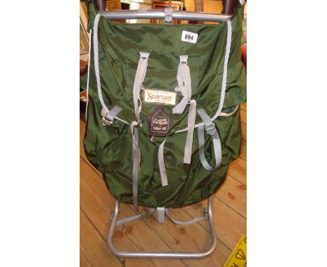 A vintage Sombrero aluminium framed camping rucksack - sold with three badminton and a Wilson Surge 105 tennis racket