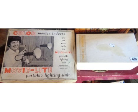 A vintage boxed Movie-Lite portable lighting unit - sold with a Prelite Sun gun flash