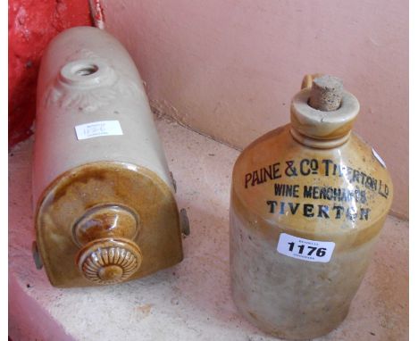 A stoneware piglet feeder (no stopper) and a small stoneware jar for Paine &amp; Co. Tiverton