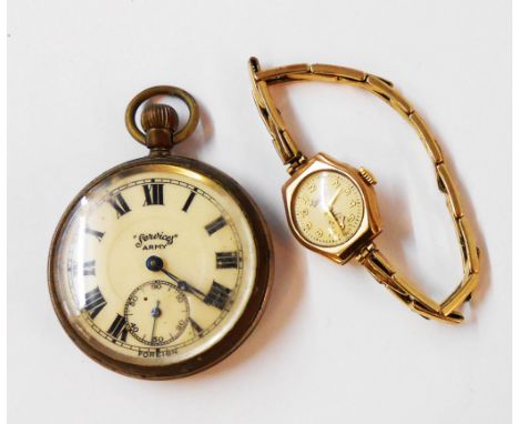 A vintage Everite 9ct. gold cased lady's wristwatch (overwound), on plated bracelet - sold with a vintage "Services Army" lev
