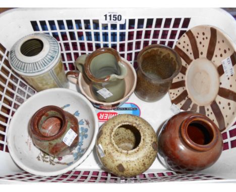 Six pieces of studio pottery including Dart, Jennie Hale, etc. - sold with a stoneware jar and Portmeirion Botanic Garden bow
