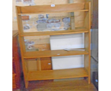 A 30" retro stained wood four shelf open bookcase with tapered standard ends - bottom shelf braced