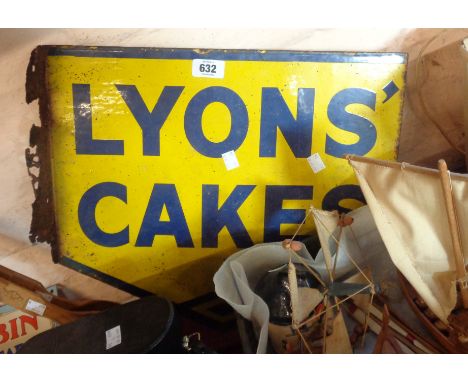 A Vintage Double Sided Enamel Lyons Cake A vintage double sided enamel Lyons' Cakes sign
