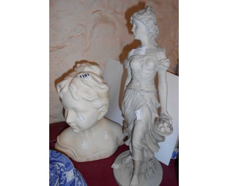 A modern ceramic bust of a young girl - sold with a modern Past Times resin figure