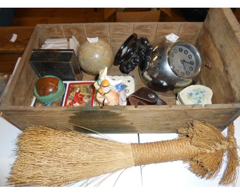 An old wooden filing drawer containing assorted collectables including original Zippo lighter belt pouch, playing cards, watc