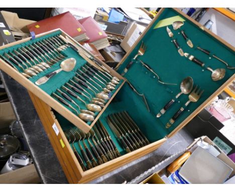 Canteen of brass and wooden handled Indonesian patterned cutlery 