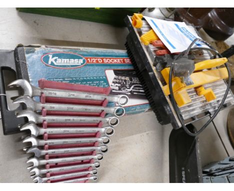 Tile cutter, socket set, quantity of spanners etc