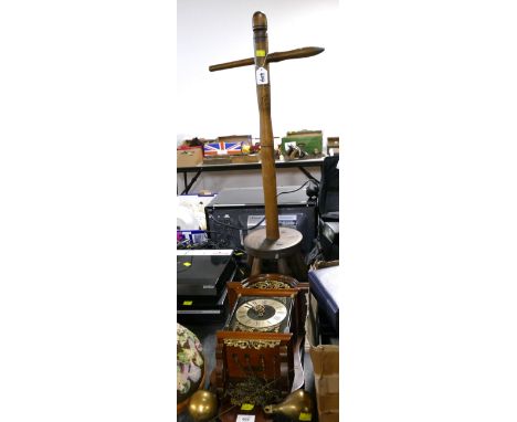 Traditional style wall clock with brass weights and wooden clothes posser 