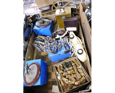 Chessboard and chess pieces, Craftsman Studio Collection horse racing figures, Beta Car telephone, vintage installation teste