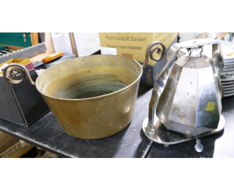 Brass pan and metal desk standing bell 