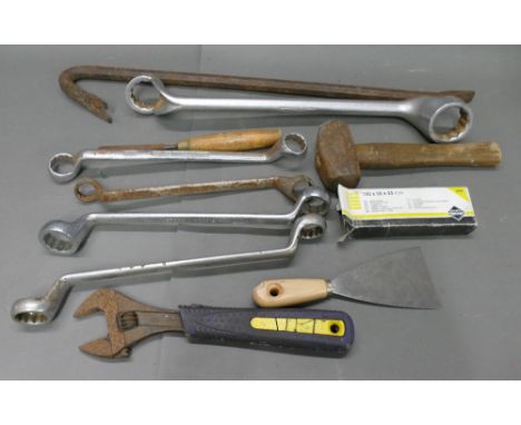Selection of spanners, hammer etc.