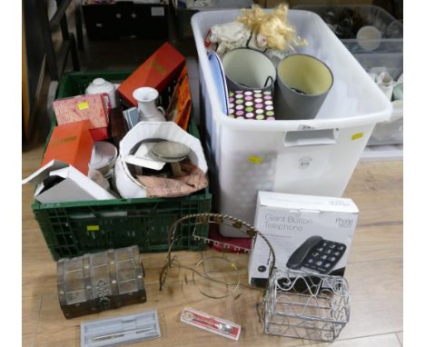 Two boxes of ceramics, household items, ornaments etc
