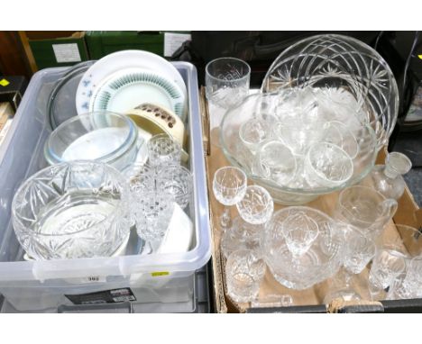 Two boxes of glassware and glass cookware 