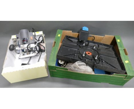 Performance Power plunge router with NuTool router bit set and Workzone bench top router table. 