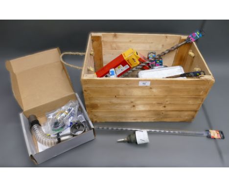 Box containing drill bits, hole drills, wood drills etc.