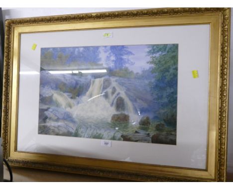 Mixed media waterfall picture signed Green and dated 1966, in gilt coloured frame