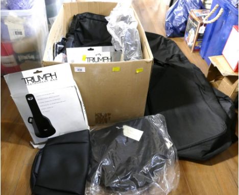 Box of musical instrument bags, Triumph instrument bag etc