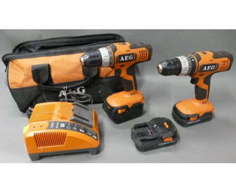 AEG BS18G cordless drill, AEG BSB18G cordless drill, 3 batteries, charger and carry bag.