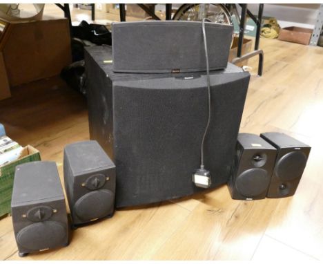 Boston Acoustics powered audio video subwoofer, collection of smaller Boston speakers
