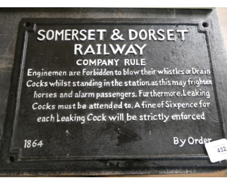 Metal plaques Somerset &amp; Dorset Railway Company Rule, Engine Men are Forbidden to Blow Their Whistles or Drain Cocks Whil